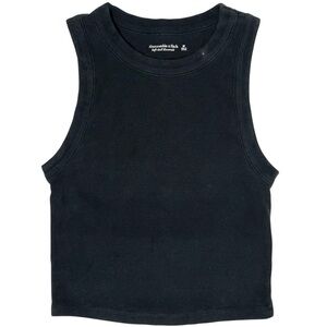 Abercrombie & Fitch Ribbed Crewneck Cropped Tank Top Black Size Medium
